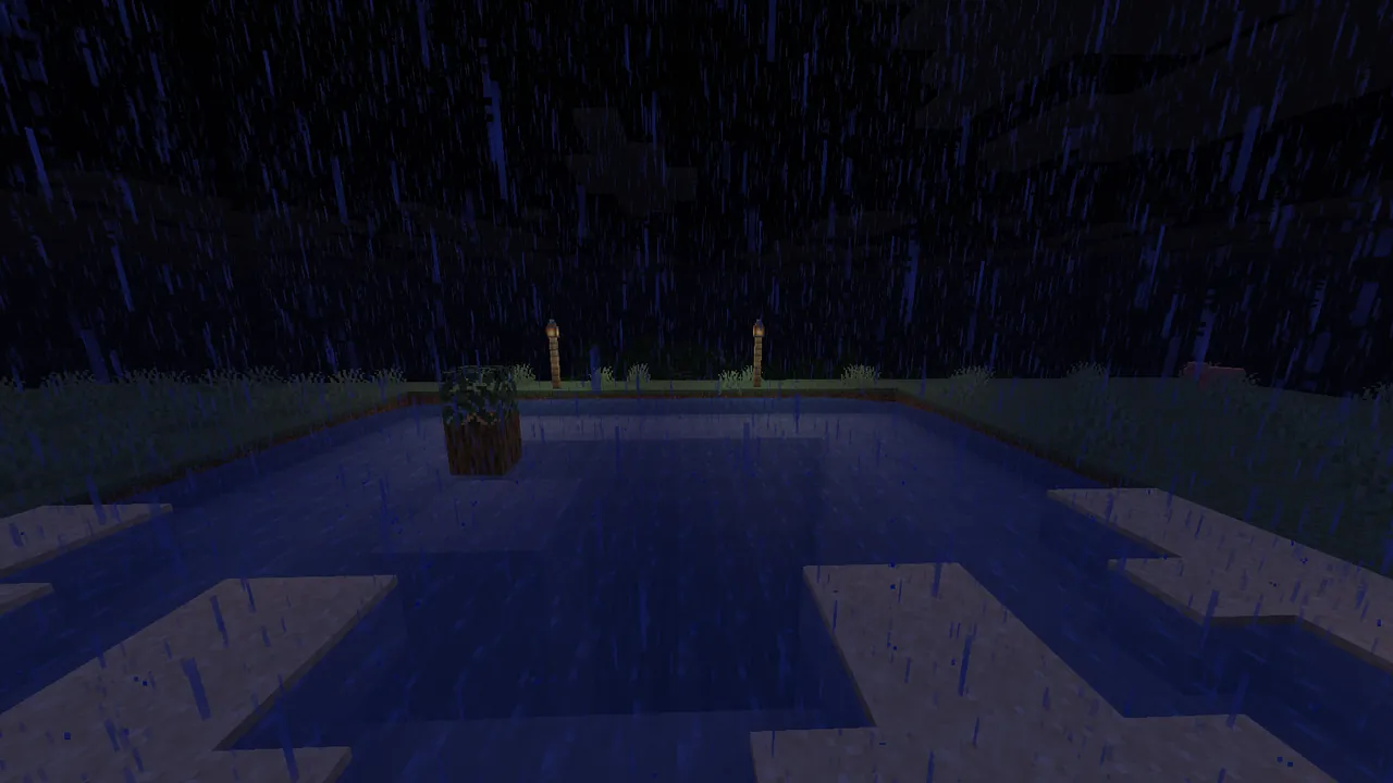 Ванильный Minecraft: ночной ливень над прудом